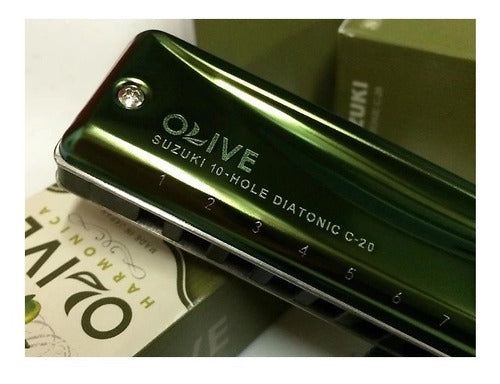 Suzuki Diatonic Harmonica Olive C20 in G Made in Japan 1