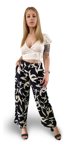 Moda_Relativa Pantalón Palazzo De Lino Estampado Mujer 6