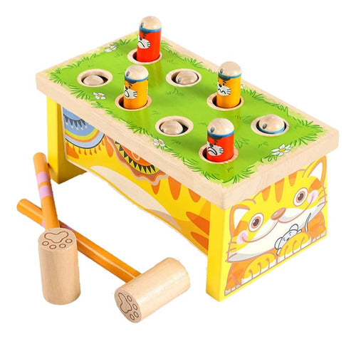 Loquetefaltabauy Wooden Groundhog Hammering Game with Two Hammers 0