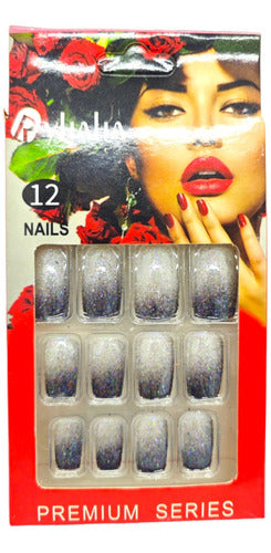 Gong Press On Glitter Nails with Glue - Square x3 3