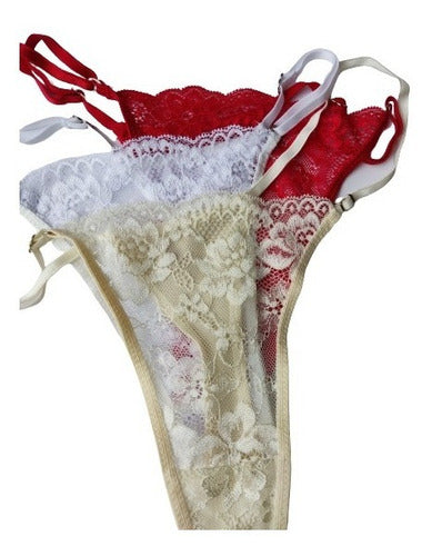 Pack of 3 Adjustable Lace Thongs with Metal Applique 3