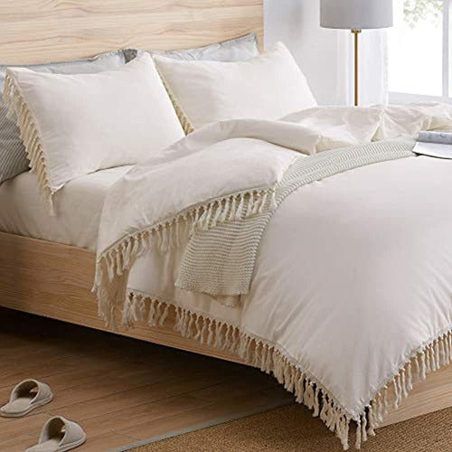 KB & Me Bohemian Boho Chic Ivory Macrame Tassel 3 Uds. Full/Queen Bed 0