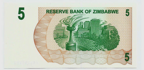 Fk Billete Zimbabwe 5 Dolares 2006 P-38 Sin Circular Lujo. 1