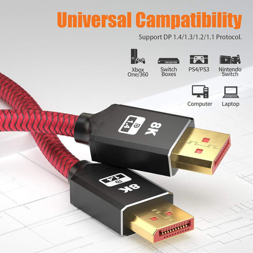 DisplayPort 1.4 Cable 3m 1920x1080 240Hz - Compatible with Gaming Monitors and Graphics Cards 1