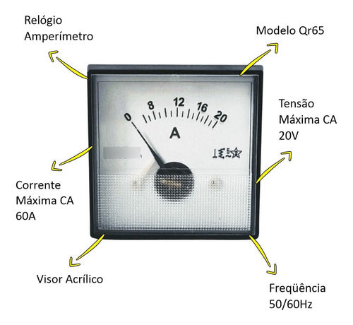 Relógio Amperímetro P/ Carregador De Bateria Qr 65 20a Jts 1