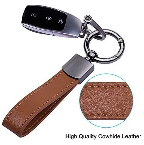 Wisdompro Brown Leather Keychain Carabiner with 3 Metal Rings and D-Ring 1