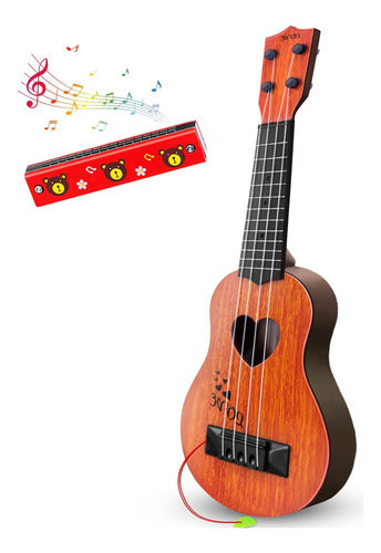 Hhobby Stars Classic Ukulele for Kids, Brown, with 16-Hole Harmonica 0