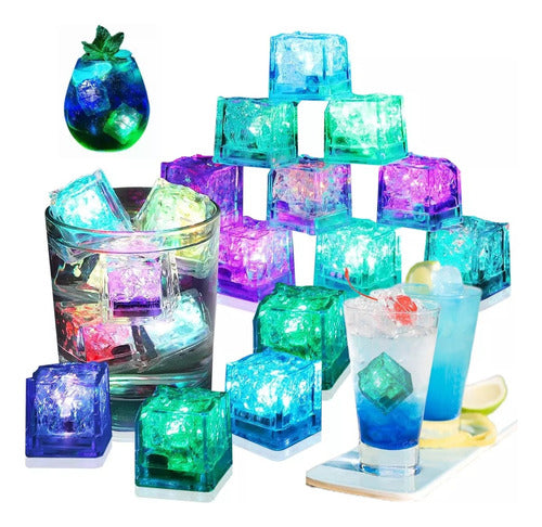 LED Ice Cubes x12 Bright Glowing Party Lights RGB Sensor Drinks Bar 0