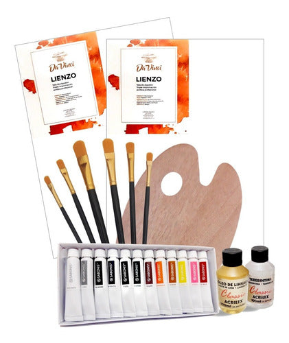 Sabonis Painting Kit: Canvas, Brushes, and Wooden Palette 0