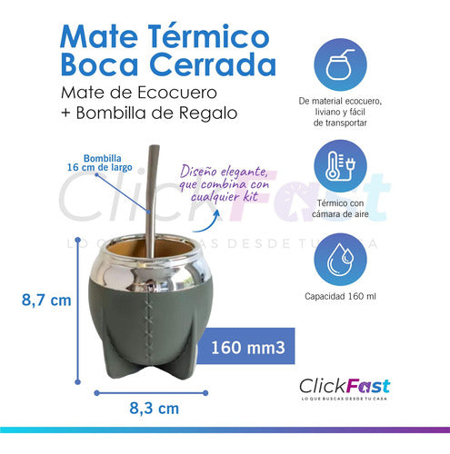 Mate Pampa Set Termo Bala Plateado 1L Mate Térmico Pampa Verde 1