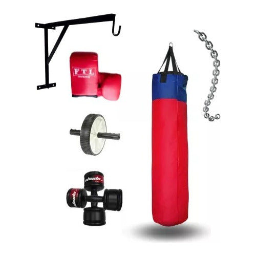 FTL Boxing Bag 1.20cm with Wall Support, Chain, Gloves, Wheel & Dumbbells 0