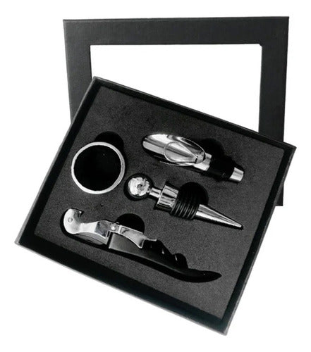 Set De Vino 4 Piezas Accesorios Sacacorcho En Caja Regalo 0