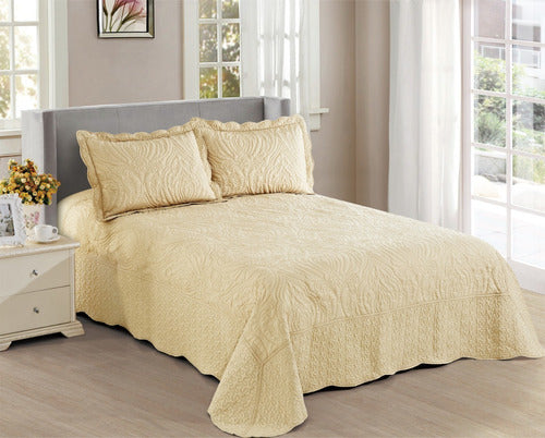 Amarelo Plain Quilt Bedspread 2 1/2-Seater + 2 Pillowcases 4