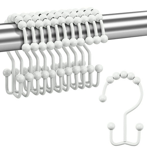 Titanker 12 Double Glide Metal Shower Curtain Hooks - White 0