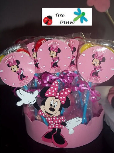 Paletas Brochettes Mickey Mouse Minnie Soporte Regalo X 10 1