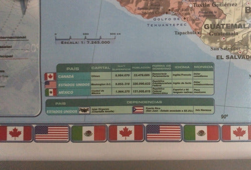 Mundo Cartografico Mapa America Del Norte Bifaz-Varillado-Físco-Poli-1,30x0,95m 3