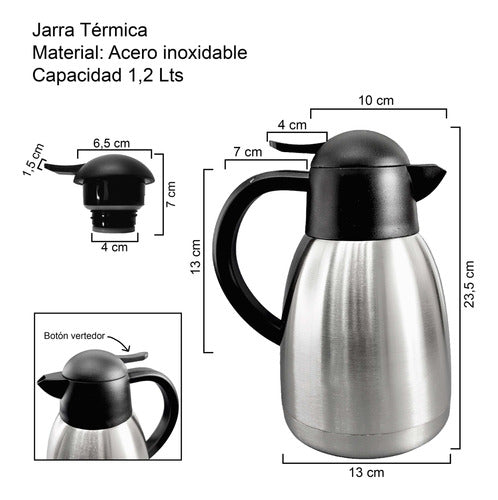 Nouvelle Cuisine Jarra Térmica Acero Inoxidable 18/10 Termo 1.2 Café Agua Bz3 1