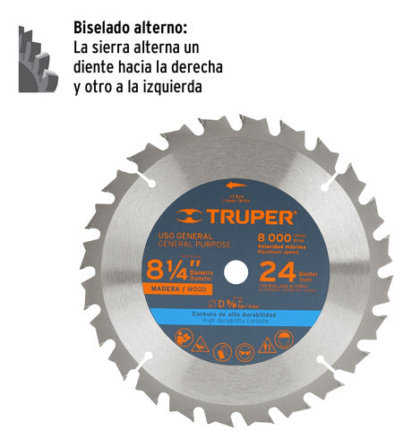 Sierra Circular Para Madera, De 8 1/4'', 24 Dientes, Truper 1