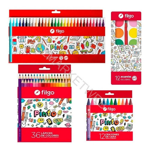 Filgo School Set - Colored Pencils, Markers, Crayons, Watercolors 0