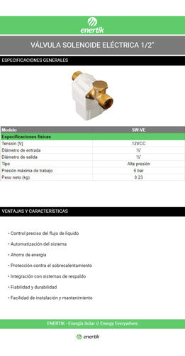 Válvula Solenoide Eléctrica Para Termo Solar 12vcc 1/2'' 2