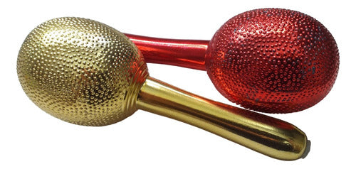 2 Maracas De Cotillon Coloridas Amarilla Y Roja Para Fiesta 0