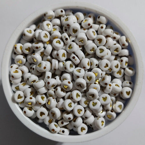 Entre Hilos y Cuentas 25g Golden/White Heart Beads - Jewelry Maker Supplies 0