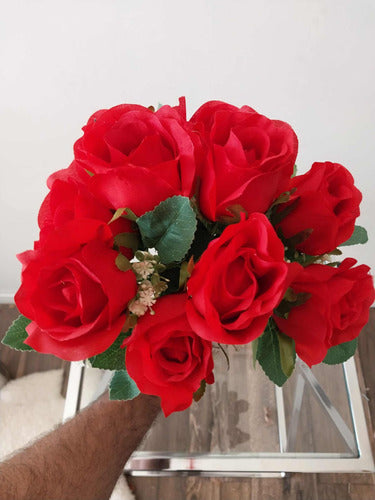 HYF Ramo De 9 Rosas Artificiales Con Hojas 2