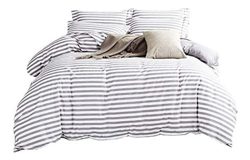 Delboutree Microfiber Stripe Reversible Duvet Cover Set 0