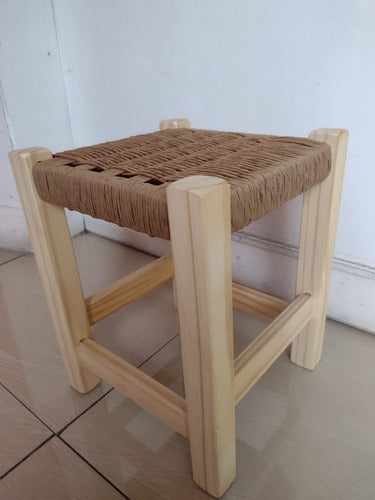 Handwoven Solid Wood Bench Seat Kraft Yarn 2