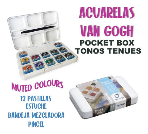 Van Gogh Set Acuarelas Muted Colors 12 Pastillas + Pincel 1