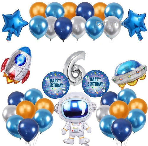 Set Globos  Cumple Espacial Astronauta Cohete Ovni Grande 0