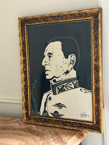 Cuadro Del General Juan Domingo Perón Original En Tinta Oro 2