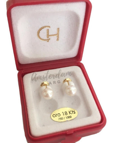 Carasalle Hnos Aro A Rosca En Oro 18kt Ch Perla 6mm Modelo 206 0