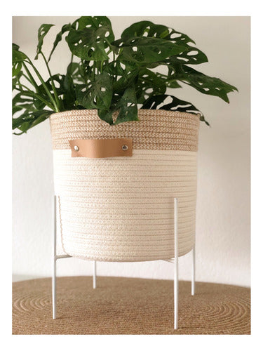 Iron Plant Stand and Cotton Basket Combo for Pots - Handmade 0