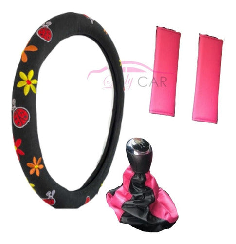 LadyCar Floral Steering Wheel Cover + Seatbelt Covers + Gear Shift Cover - Chevrolet Onix 0