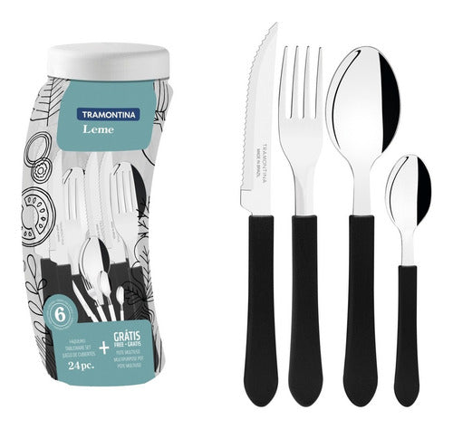 Tramontina Black 24-Piece Cutlery Set in Plastic Container 0