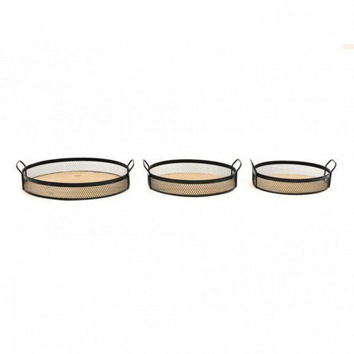 D&F Diseño y Cemento Round Tray in Wood and Metal 40cm Diameter 0