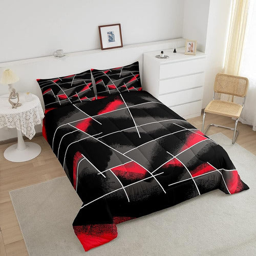 Feelyou Geometric Comforter Set Queen Size Kids Black Gray Red 2