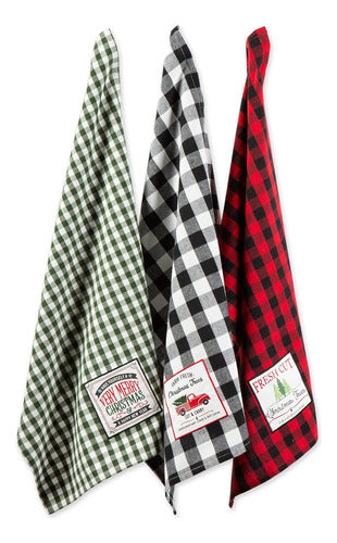 DII Vintage Christmas Farmhouse Kitchen Collection - Set of 3 Cotton Kitchen Towels 1