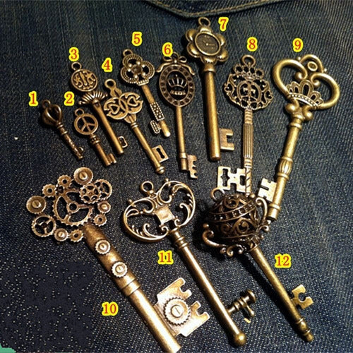 Bouti1583 Vintage Skeleton Keys Charm Set - Royal Key in Antique Bronze Pack of 12 Keys, 12 Different Styles, No Repeat 0