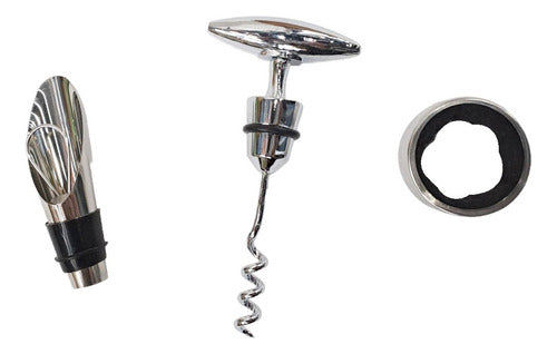 Set Accesorios Para Vino Destapador Tapon Anillo Antigoteo 1