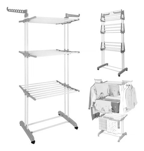 Folding Clothes Drying Rack with 3 Shelves Standing 40 Kg Capacity 1