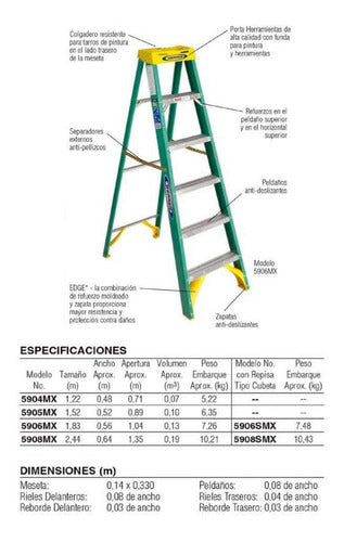 Escalera De Fibra De Vidrio 6 Escalones 1.85mts Aprobada 1