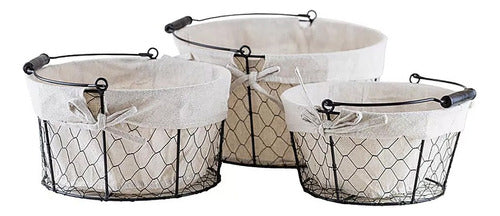 Veranova Set X 3 Metal and Fabric Organizing Baskets for Bathroom and Kitchen 0