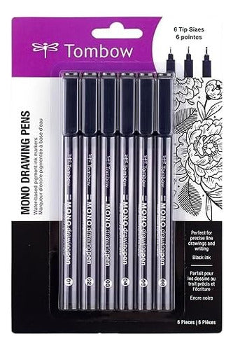 Tombow Mono Drawing Pen Set, 6 Pack, Black 0