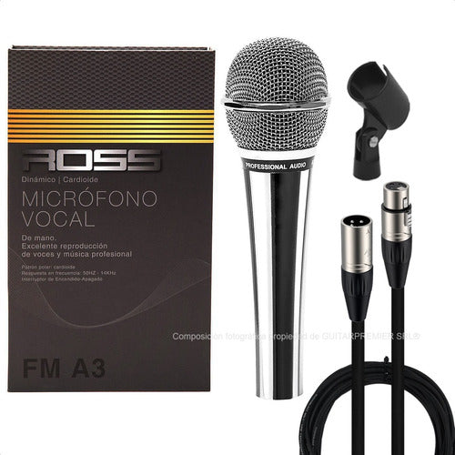 Ross Dynamic Professional Microphone Chrome Metal Cable + Pop Filter 0