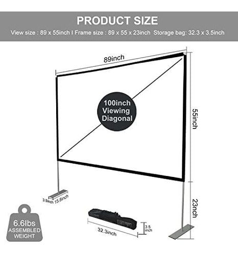 Pantalla Proyector 100 Pulgadas Con Soporte 16:9 4k Hd 1