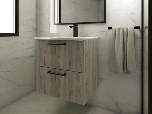 Mueble De Baño Mdf 18mm 60cm Madera Gris + Bacha De Loza 1