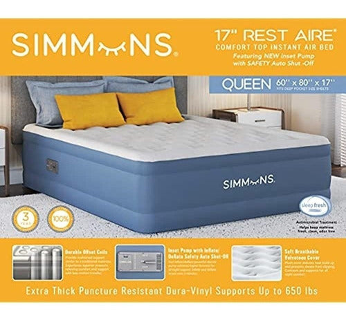 Simmons Colchón Rest Air Bed, Tamaño Queen De 17 , Azul 1