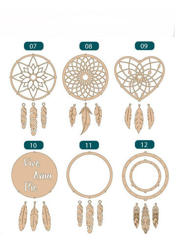 Baires Corte Laser Dreamcatchers with Feathers Fibrofácil Cutouts 10cm x 30 Units 2